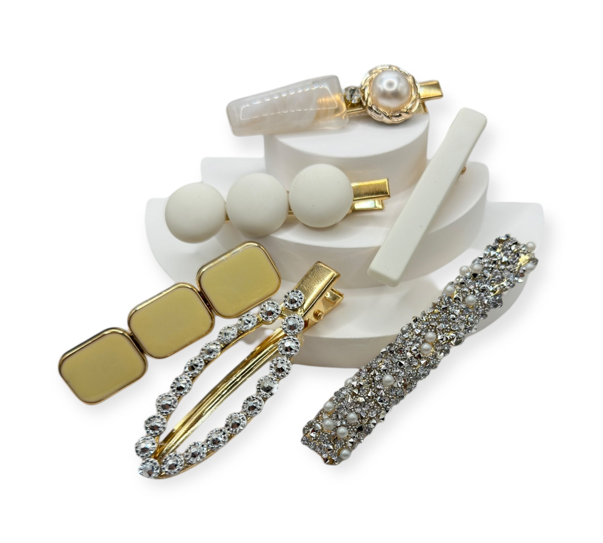 6er Set Elegante Haarclips Weiß und Creme